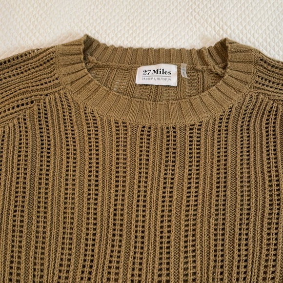 27 Miles Olive open knit sweater. Size M. Silk ribbon tie bottom. - Picture 3 of 10